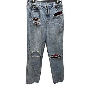 American Eagle Highest Rise 90s Boyfriend Jeans Womens Size 10~Distressed Plaid